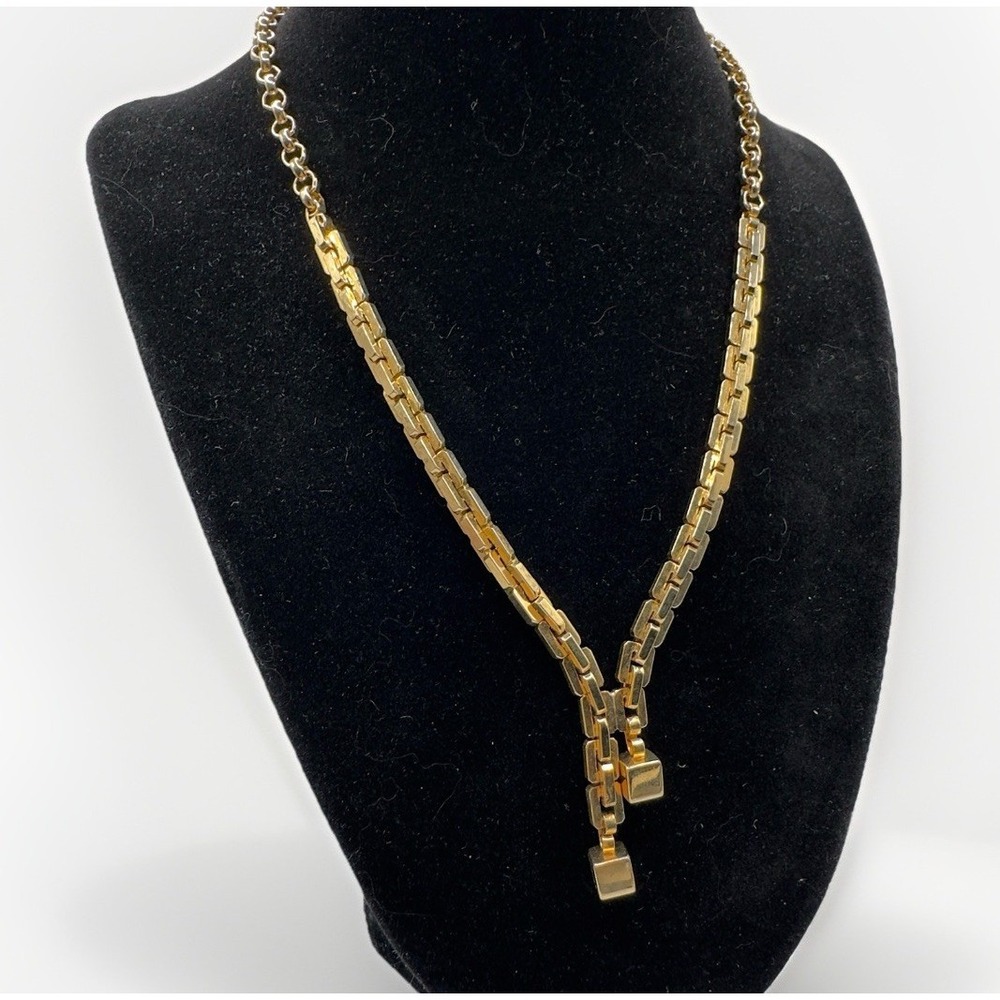 Vintage Monet Necklace Gold Tone Boston Chain Choker Lariat Adjustable 18 in